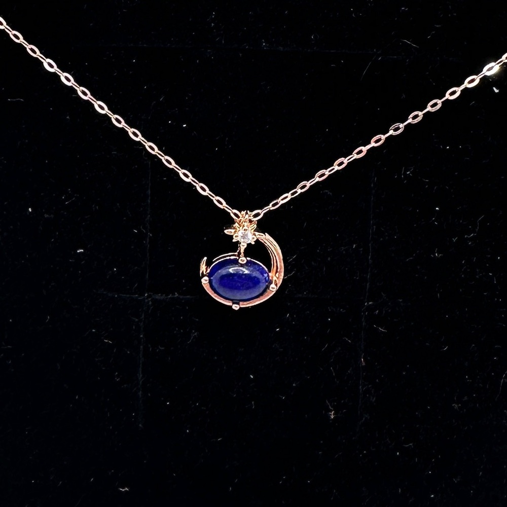 Natural lapis lazuli celestial pendant 18k rose gold over steering silver